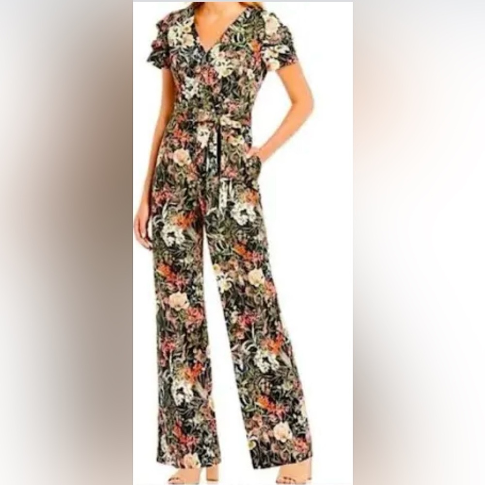Floral Jumpsuit Antonio Melani black boho Hippie cottagecore  floral sz 2